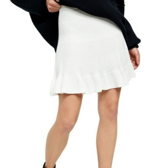 Free People Solid Gold Ribbed Knit Mini Skirt Ivory - Picture 14 of 16